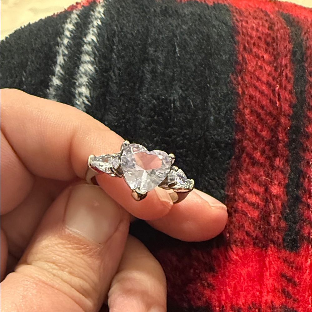 Heart-Shaped Silver Ring with Clear Stones